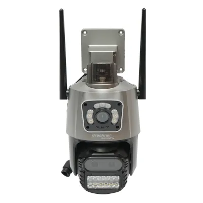 Camera de supraveghere 3 lentile, 2 obiective 9 MP, P2P WIFI 2.4GHz, PTZ cu senzor de miscare, sirena, detectie umana si aplicatie iCSee