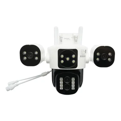 Camera de supraveghere 4 lentile, 3 obiective 16 MP, WIFI 2.4GHz, rotire 360 grade PTZ cu senzor de miscare, zoom 10X, alarma, IR night vision, detectie umana si aplicatie IPC360 Home