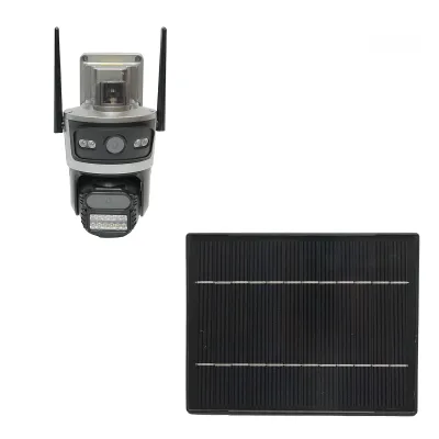 Camera supraveghere lentila duala 4 MP, 4G cu panou solar 7.6W, baterie 18650 incarcare rapida, rotativa 360 grade PTZ cu senzor de miscare, detectie umana PIR, alarma, night vision si aplicatie iCSee