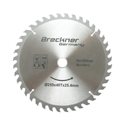 Disc circular vidia pentru lemn 250x25.4mm, 40 dinti, turatie maxima 6000rpm Breckner Germany