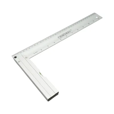 Echer tamplarie cu nivela profesional 350mm/14 inch, maner aluminiu, rigla otel inoxidabil Crownman - imagine 3