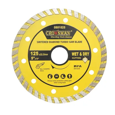 Disc diamantat turbo sinterizat 125x22.23mm, taiere umeda/uscata pentru piatra, gresie, ceramica, marmura Crownman