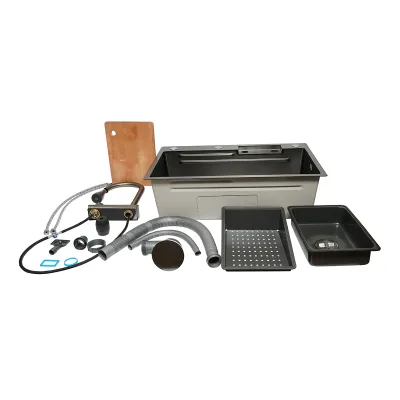 Chiuveta bucatarie multifunctionala din otel inoxidabil cu functie cascada, scurgator, tava, tocator si accesorii incluse, dimensiune 75x46x22cm - imagine 3