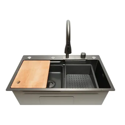 Chiuveta bucatarie multifunctionala din otel inoxidabil cu functie cascada, scurgator, tava, tocator si accesorii incluse, dimensiune 75x46x22cm