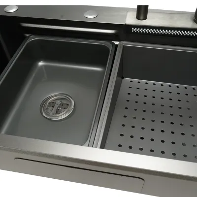 Chiuveta bucatarie multifunctionala din otel inoxidabil cu functie cascada, scurgator, tava, tocator si accesorii incluse, dimensiune 75x46x22cm - imagine 9