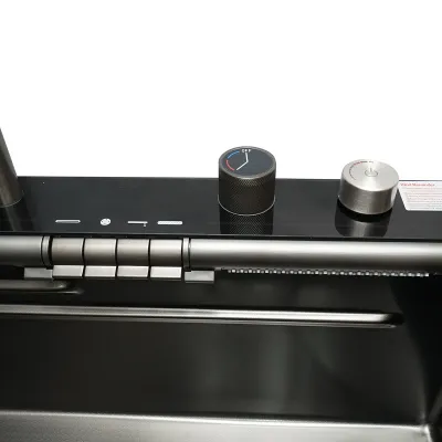 Chiuveta bucatarie multifunctionala din otel inoxidabil cu doua baterii, afisaj digital temperatura, doua cascade, spalator pahare, scurgator, tava, tocator si accesorii incluse, dimensiune 75x46x22cm - imagine 10