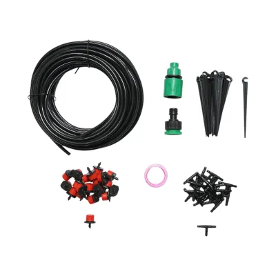 Kit complet irigare prin picurare cu furtun 15.5m, duze, conectori, tije de fixare 64 piese