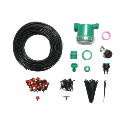 Kit complet irigare prin picurare cu furtun 25m, temporizator, duze, conectori, tije de fixare 66 piese
