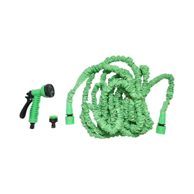 Furtun gradina extensibil latex 5-15m cu pistol reglabil 7 moduri, adaptor 3/4, cupla rapida 1/2