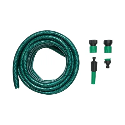 Set rola 7.5m furtun gradina PVC impletit 3/4 inch cu duza stropit reglabila, conectori si adaptor robinet 3/4-1/2 inch