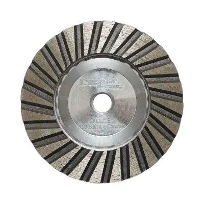 Disc diamantat turbo segmentat tip cupa 100mm, filet M14, grosier din aluminiu pentru slefuire granit Breckner Germany