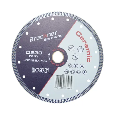 Disc diamantat turbo continuu 230x30/25.4mm, taiere umeda/uscata pentru ceramica dura, gresie, faianta Breckner Germany