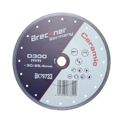 Disc diamantat turbo continuu 300x30/25.4mm, taiere umeda/uscata pentru ceramica dura, gresie, faianta Breckner Germany