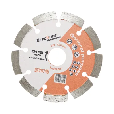 Disc diamantat segmentat 115x22.23mm, segment 10mm pentru caramida, beton, zidarie, boltari, piatra Breckner Germany