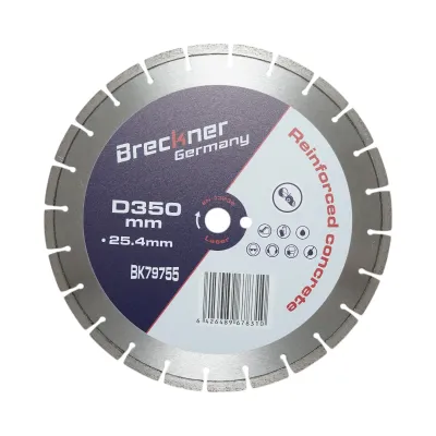 Disc diamantat segmentat 350x25.4mm, segment 10mm pentru beton armat, pavele, boltari, piatra dura Breckner Germany