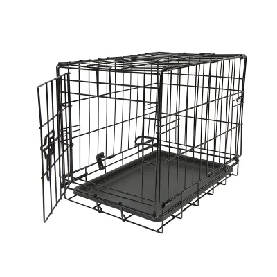 Cusca transport animale pliabila din metal cu tava detasabila si maner 44.5x30.5x36.5cm