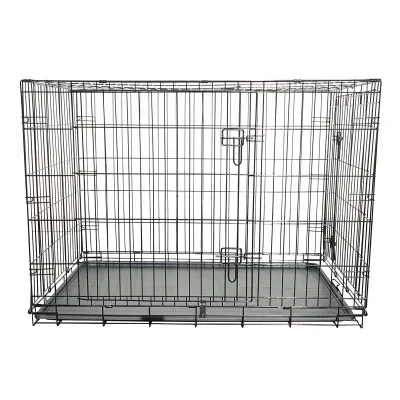 Cusca transport animale pliabila din metal cu 2 usi, tava detasabila si maner 75.5x47x54.5cm
