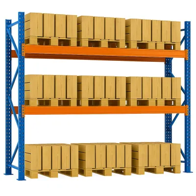 Raft depozitare paleti pe 3 nivele, 29.7m lungime, 1m adancime, 3.2m inaltime, capacitate 99 paleti (9x11)