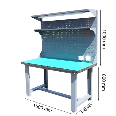 Masa, banc de lucru atelier cu priza 220V, panou perforat si iluminat LED 1500x750x800+1000mm