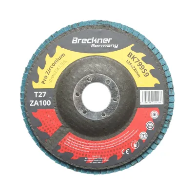 Disc lamelar abraziv cu zirconiu 125x22mm T27 ZA100 pentru slefuire, polizare metal si inox Breckner Germany