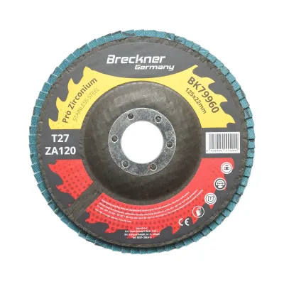 Disc lamelar abraziv cu zirconiu 125x22mm T27 ZA120 pentru slefuire, polizare metal si inox Breckner Germany