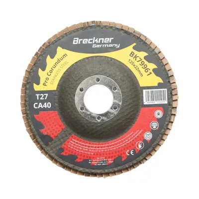 Disc lamelar abraziv corund 125x22mm T27 CA40 pentru slefuire/polizare inox si metal Breckner Germany