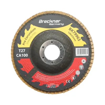 Disc lamelar abraziv corund 125x22mm T27 CA100 pentru slefuire/polizare inox si metal Breckner Germany