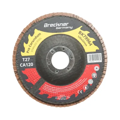 Disc lamelar abraziv corund 125x22mm T27 CA120 pentru slefuire/polizare inox si metal Breckner Germany