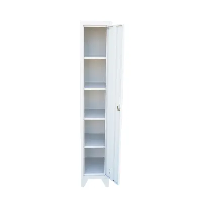 Dulap metalic fiset tip vestiar gri cu 1 usa securizata si 5 rafturi 1700x300x450mm - imagine 2