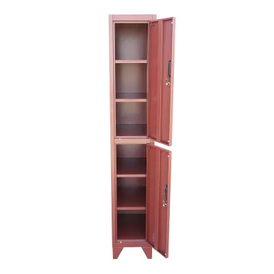 Dulap metalic fiset dublu tip vestiar maro cu 2 usi securizate si 6 rafturi 1700x300x450mm - imagine 2