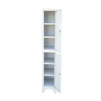 Dulap metalic fiset dublu tip vestiar gri cu 2 usi securizate si 6 rafturi 1700x300x450mm - imagine 3