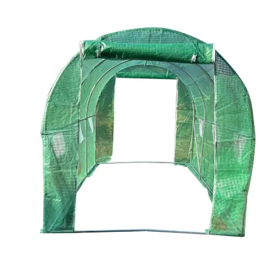 Solar de gradina 400x300x200cm cu sistem irigare, folie verde PE cu plasa 140g/mp UV, 8 ferestre, 2 usi, teava otel galvanizat 25mm THOR - imagine 2