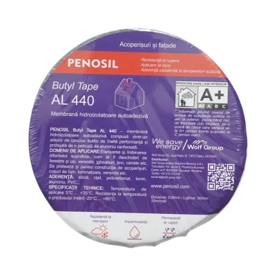 Banda butilica hidroizolanta autoadeziva 0.6x50mmx10m cu folie de aluminiu Butyl Tape AL 440 Penosil - imagine 2