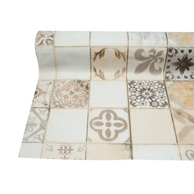 Rola fata de masa decorativa PVC 1.37x20m, grosime 0.18mm, textil 45 g/mp, model mozaic natur Breckner Germany - imagine 5
