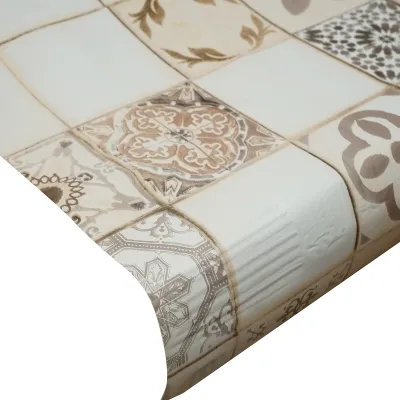 Rola fata de masa decorativa PVC 1.37x20m, grosime 0.18mm, textil 45 g/mp, model mozaic natur Breckner Germany - imagine 3