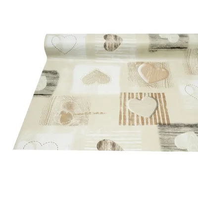 Rola fata de masa decorativa PVC 1.37x20m, grosime 0.18mm, textil 45 g/mp, model inimi crem Breckner Germany - imagine 5
