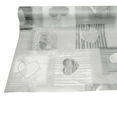 Rola fata de masa decorativa PVC 1.37x20m, grosime 0.18mm, textil 45 g/mp, model inimi gri Breckner Germany - imagine 5