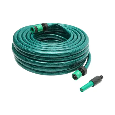 Set rola 20m furtun gradina PVC impletit 3/4 inch cu duza stropit reglabila, conectori si adaptor robinet 3/4 inch Breckner Germany - imagine 2