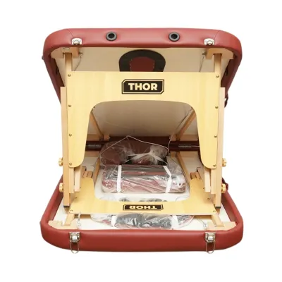 Masa de masaj pliabila portabila 2 zone, cadru lemn, spuma 5cm, inaltime 55-76cm, piele ecologica rosu burgundy 60x213cm THOR - imagine 5