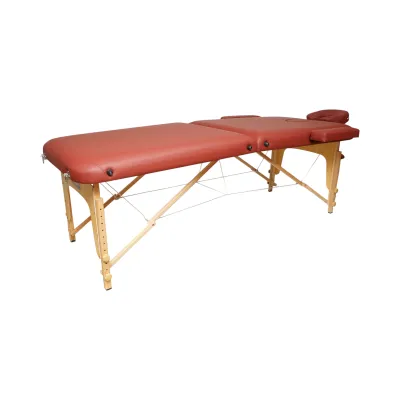 Masa de masaj pliabila portabila 2 zone, cadru lemn, spuma 5cm, inaltime 55-76cm, piele ecologica rosu burgundy 60x213cm THOR - imagine 4