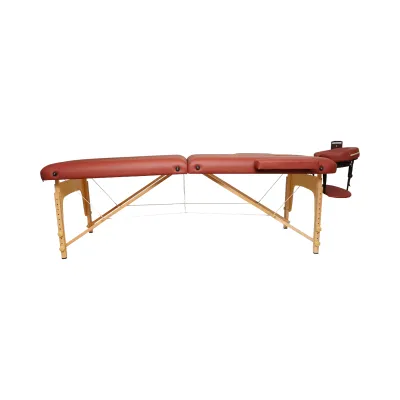 Masa de masaj pliabila portabila 2 zone, cadru lemn, spuma 5cm, inaltime 55-76cm, piele ecologica rosu burgundy 60x213cm THOR - imagine 3