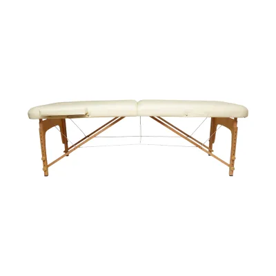 Masa de masaj pliabila portabila 2 zone, cadru lemn, spuma 5cm, inaltime 55-76cm, piele ecologica crem 60x213cm THOR - imagine 3