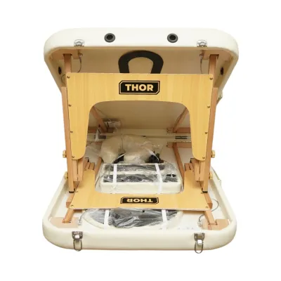 Masa de masaj pliabila portabila 2 zone, cadru lemn, spuma 5cm, inaltime 55-76cm, piele ecologica crem 60x213cm THOR - imagine 5