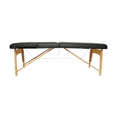 Masa de masaj pliabila portabila 2 zone, cadru lemn, spuma 5cm, inaltime 55-76cm, piele ecologica neagra 60x213cm THOR - imagine 3