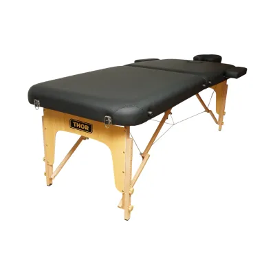 Masa de masaj pliabila portabila 2 zone, cadru lemn, spuma 5cm, inaltime 55-76cm, piele ecologica neagra 60x213cm THOR - imagine 4