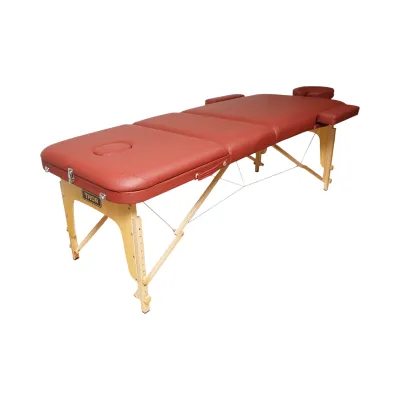 Masa de masaj pliabila portabila 3 zone, cadru lemn, spuma 5cm, inaltime 55-76cm, piele ecologica rosu burgundy 60x213cm THOR - imagine 4