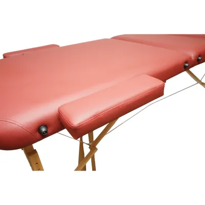 Masa de masaj pliabila portabila 3 zone, cadru lemn, spuma 5cm, inaltime 55-76cm, piele ecologica rosu burgundy 60x213cm THOR - imagine 8