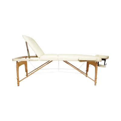 Masa de masaj pliabila portabila 3 zone, cadru lemn, spuma 5cm, inaltime 55-76cm, piele ecologica crem 60x213cm THOR - imagine 3