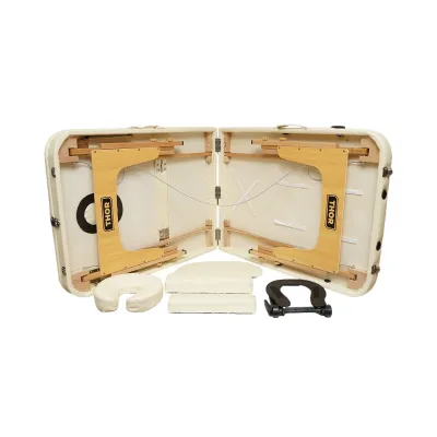 Masa de masaj pliabila portabila 3 zone, cadru lemn, spuma 5cm, inaltime 55-76cm, piele ecologica crem 60x213cm THOR - imagine 6