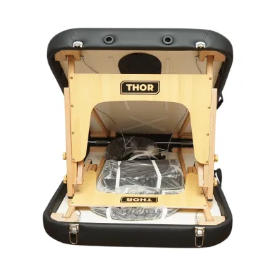 Masa de masaj pliabila portabila 2 zone, cadru lemn, spuma 6cm, inaltime 55-76cm, piele ecologica neagra 60x213cm THOR - imagine 5